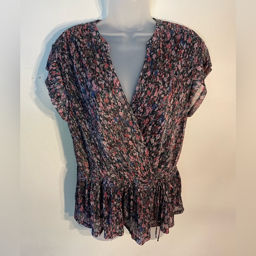 Floral Metallic Faux Wrap Top